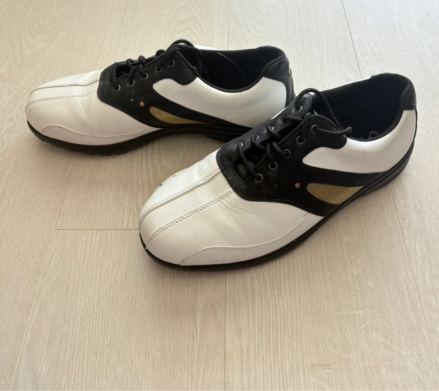 White and Black Leather Golf Shoes