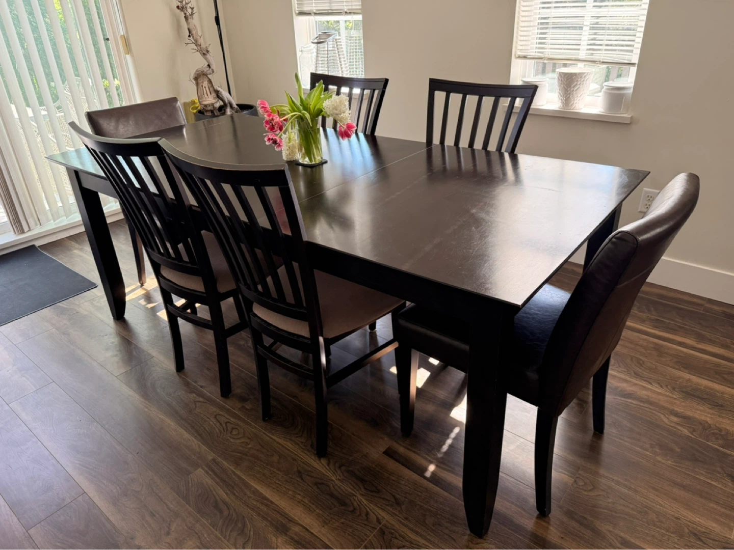Dark Wood Dining Table with 6 Chairs