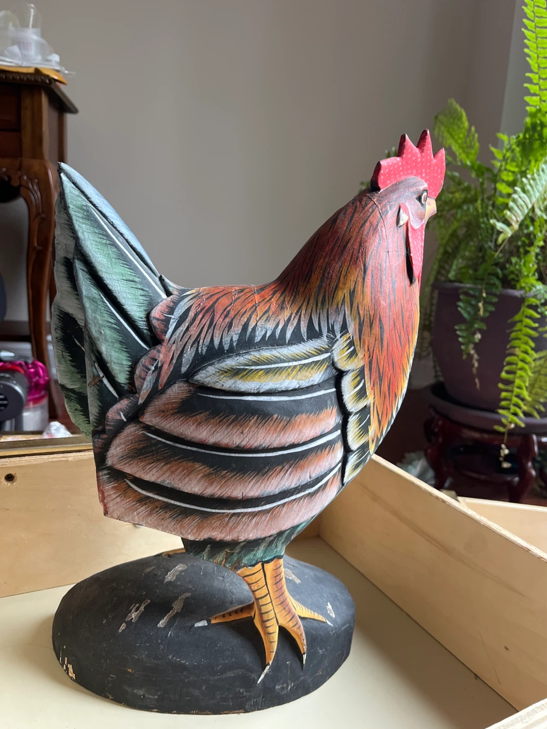 Hand-painted Wooden Rooster Figurine - photo 2