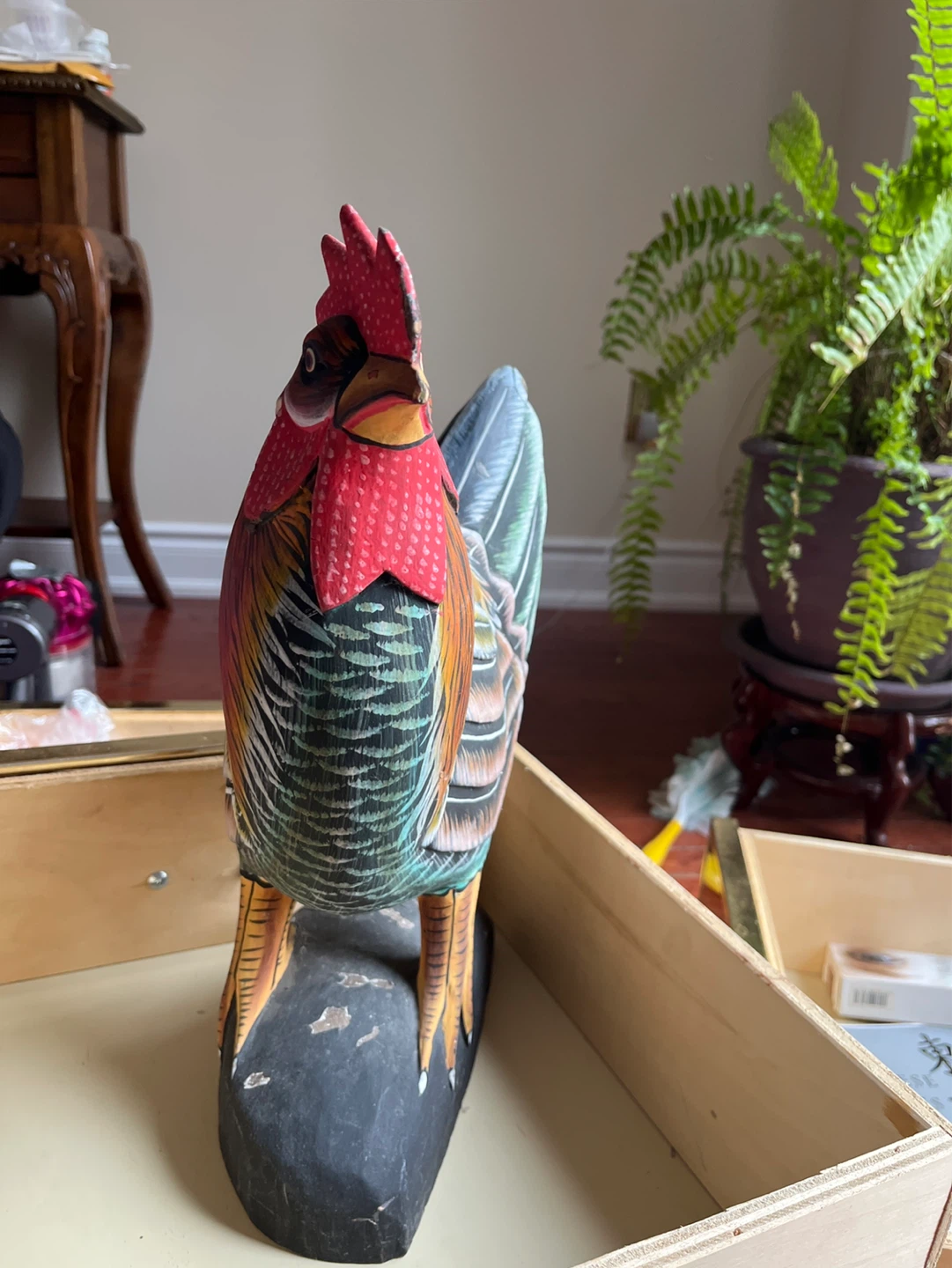 Hand-painted Wooden Rooster Figurine - photo 3