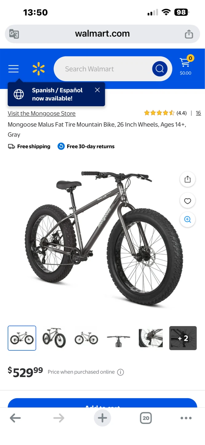Mongoose Malus Fat Tire Mountain Bike, 26 Inch Wheels, Ages 14+, - photo 2