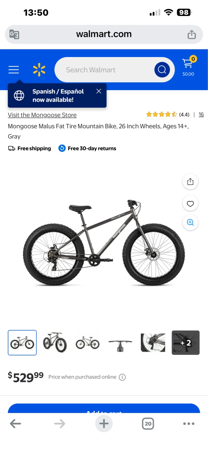 Mongoose Malus Fat Tire Mountain Bike, 26 Inch Wheels, Ages 14+, - photo 3