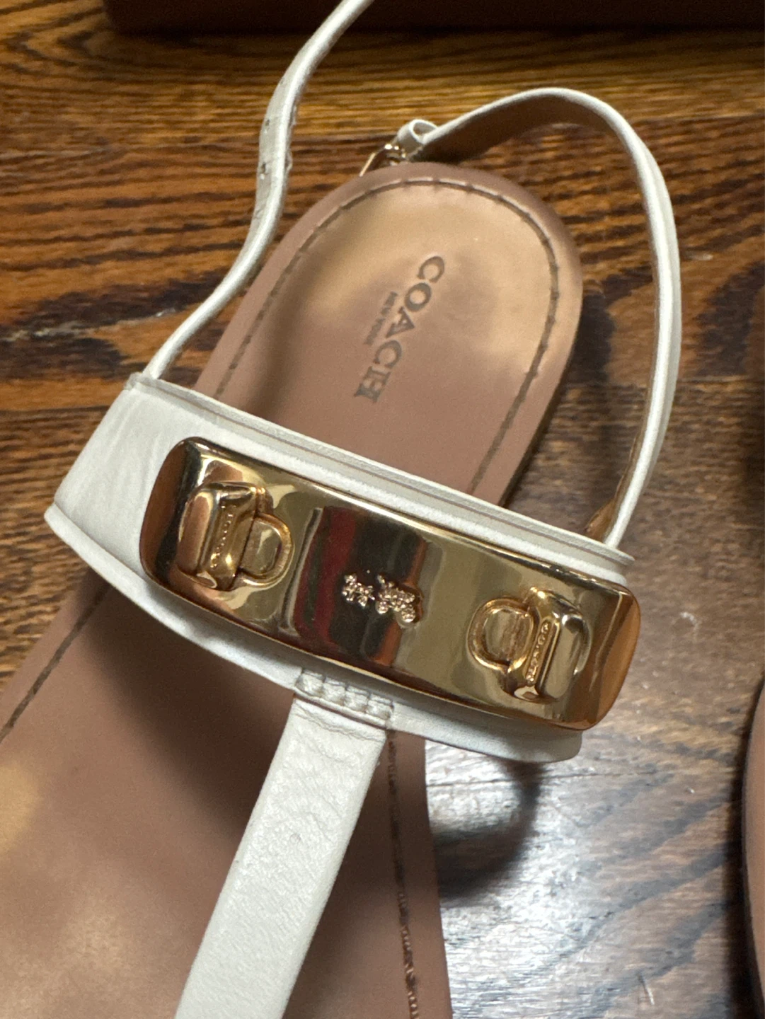 Coach White Leather Sandals with Gold Hardware - photo 2
