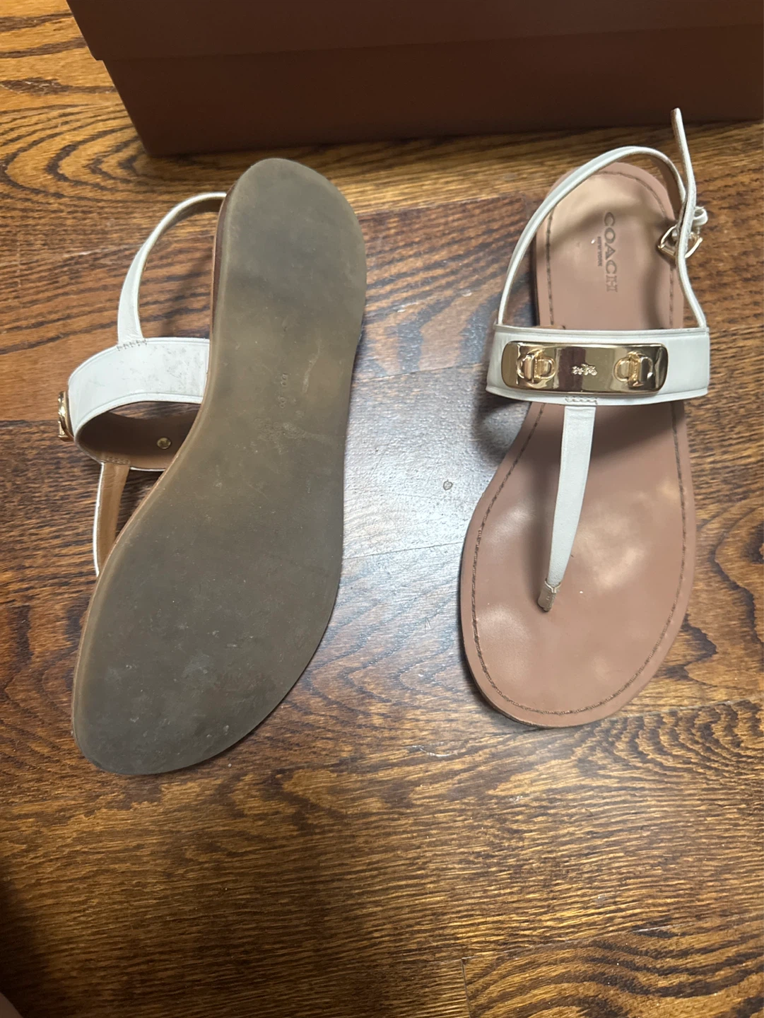 Coach White Leather Sandals with Gold Hardware - photo 3