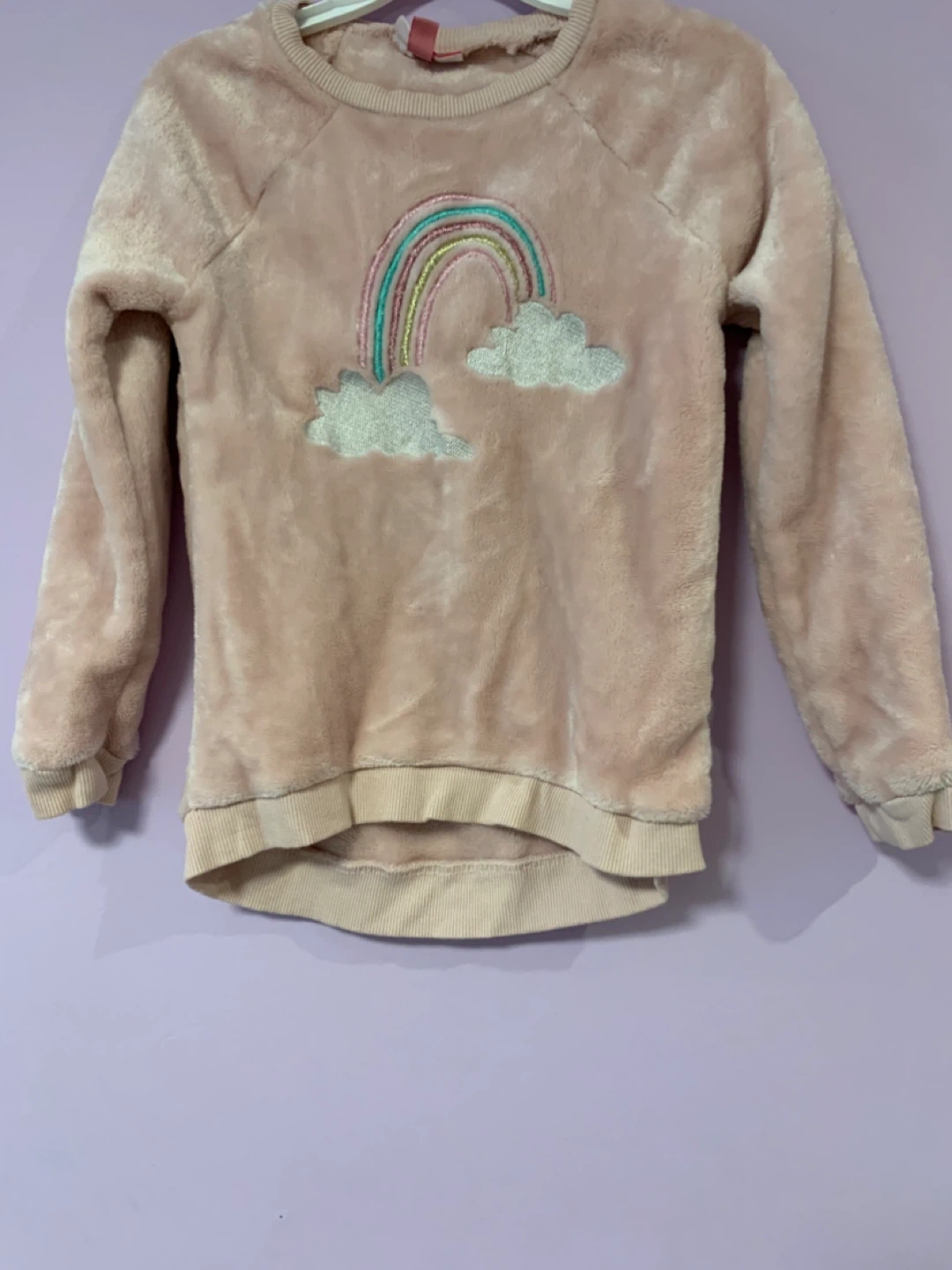 Penelope Mack Pink Fuzzy Rainbow Sweatshirt