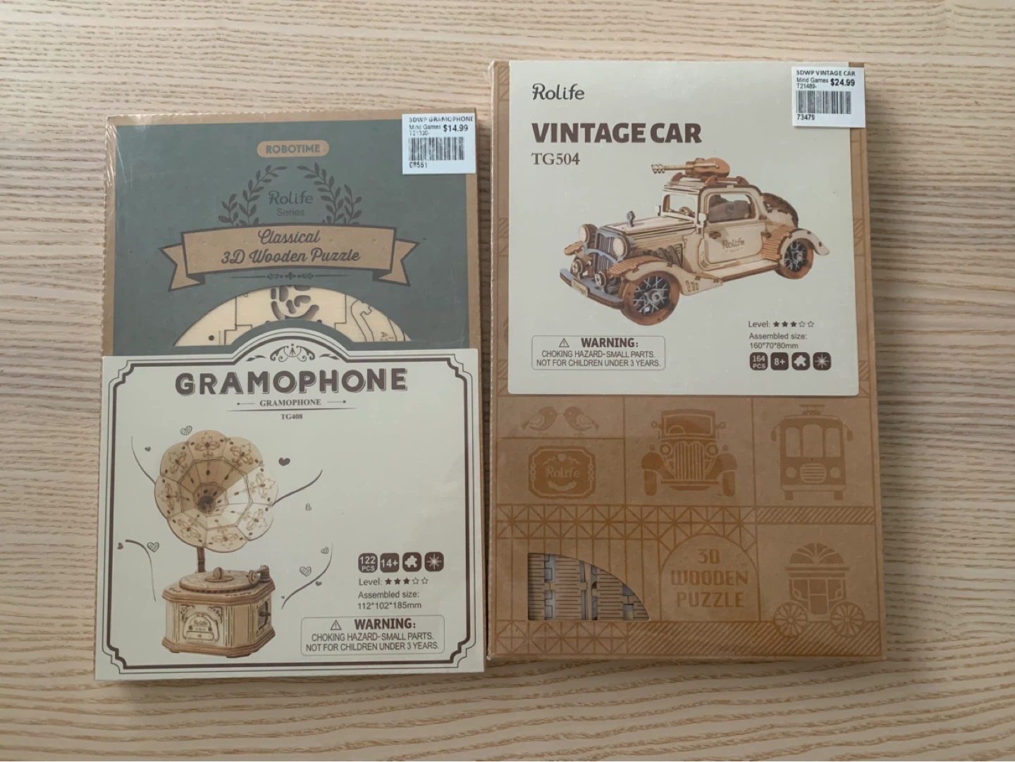 Rolife 3D Wooden Puzzle - Vintage Car TG504 & Gramophone TG408