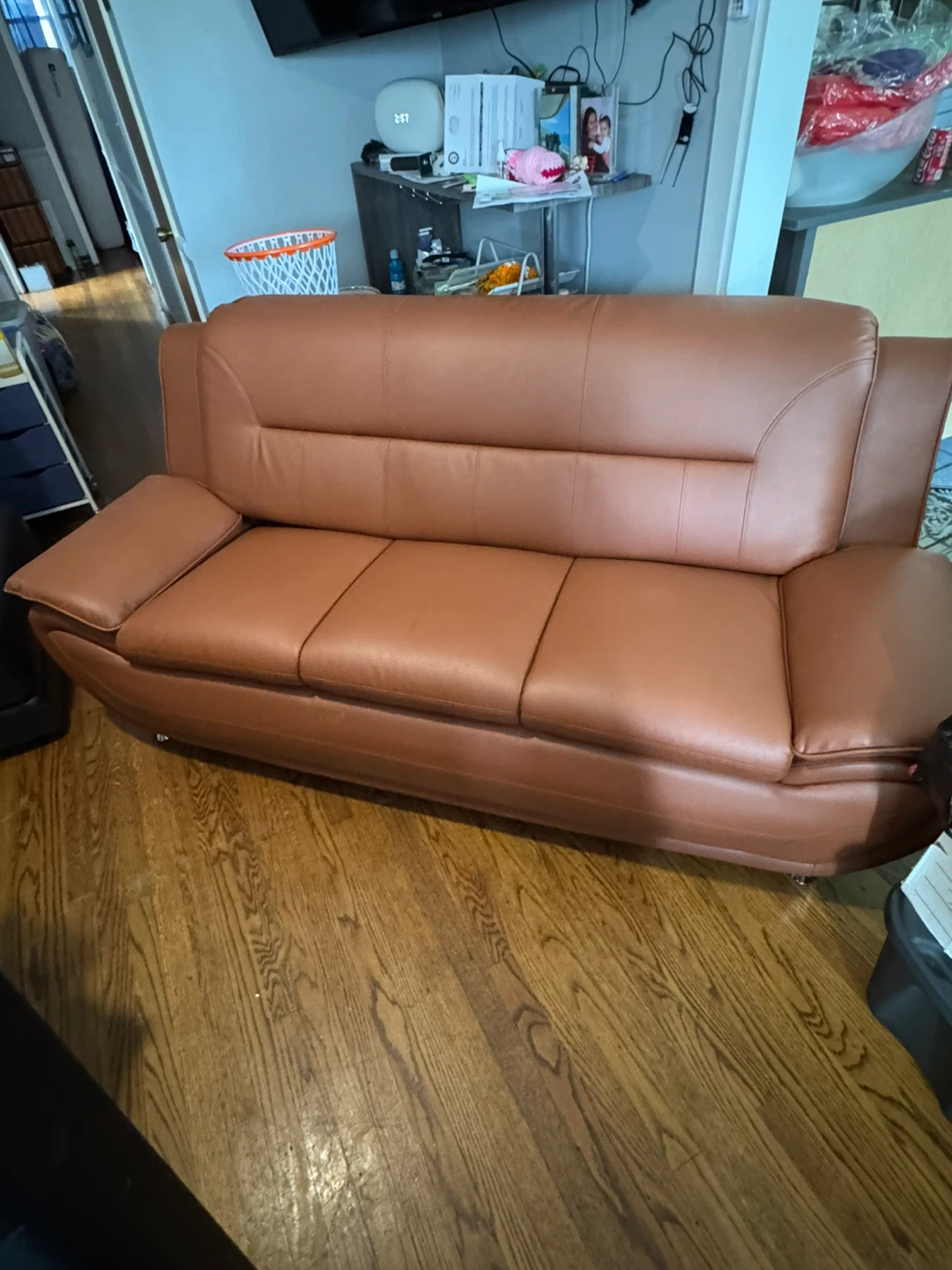 Brown Faux Leather Sofa - photo 2