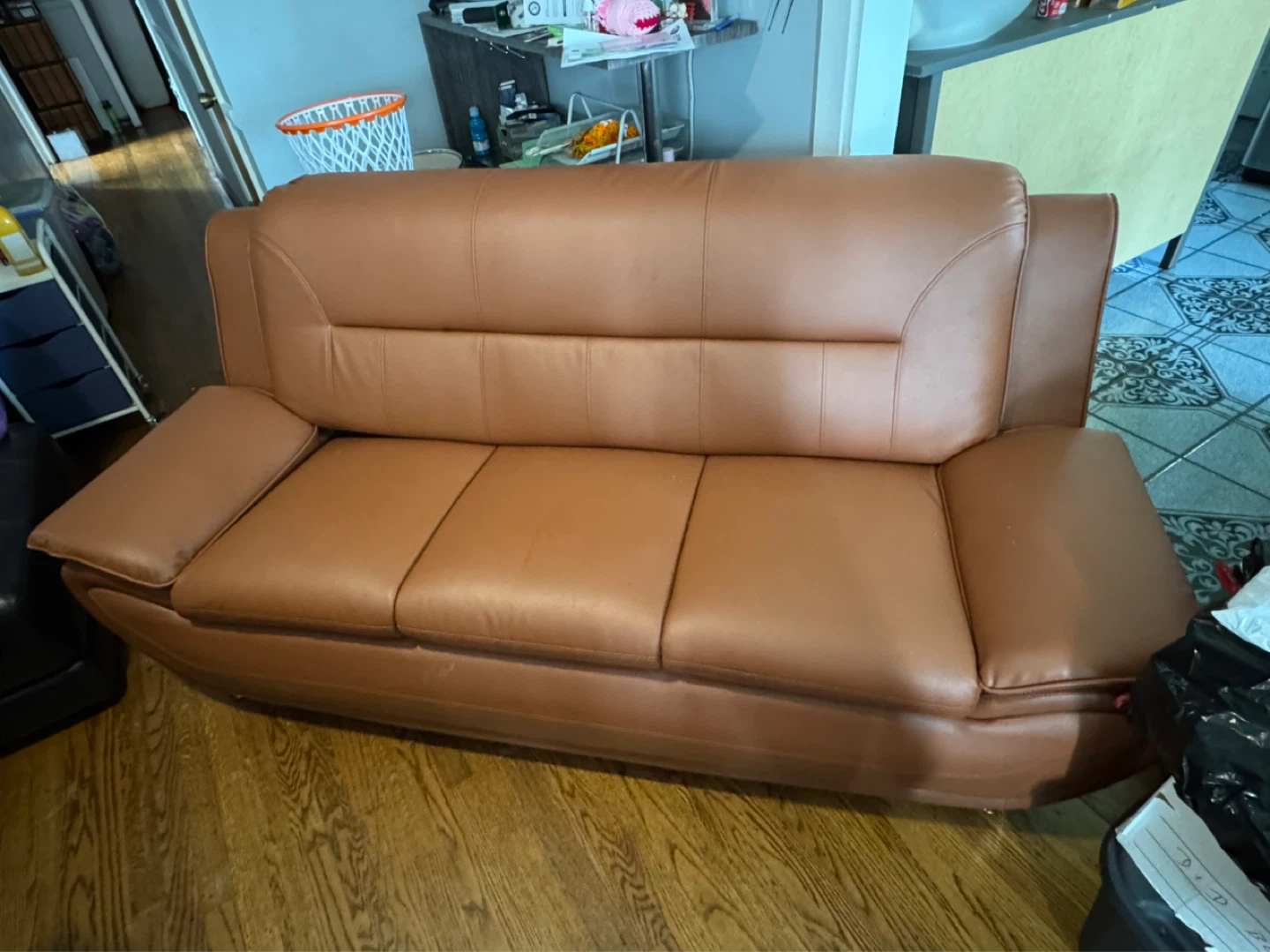 Brown Faux Leather Sofa
