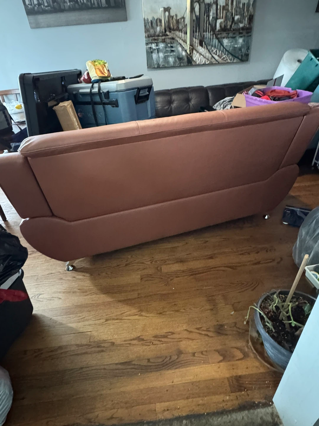Brown Faux Leather Sofa - photo 3