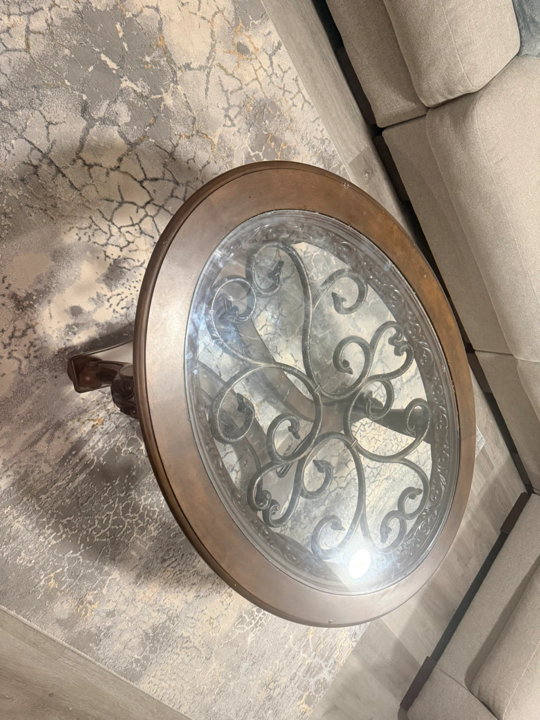 Ornate Oval Coffee Table with Glass Top - photo 2