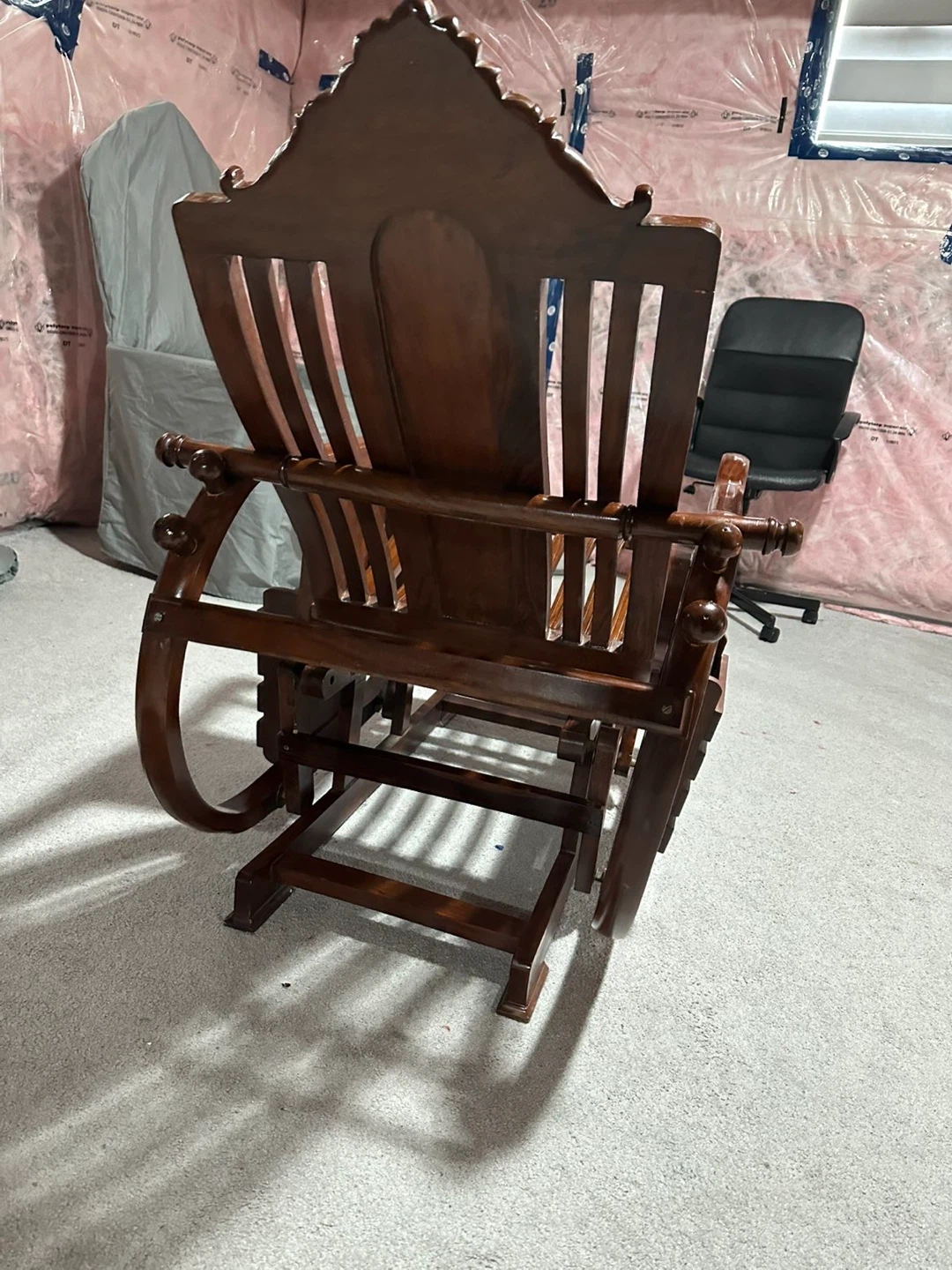 Solid Wood Rocking Chair with Ornate Golden Trim - photo 3