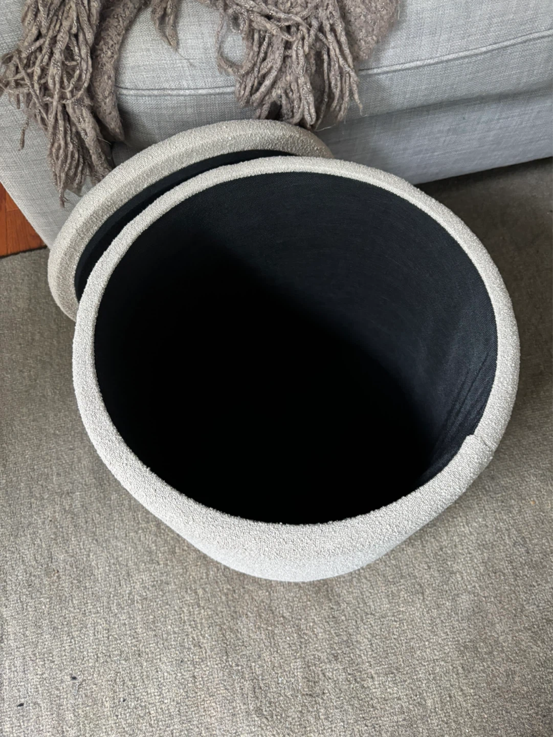 Greige boucle storage pouf - photo 2