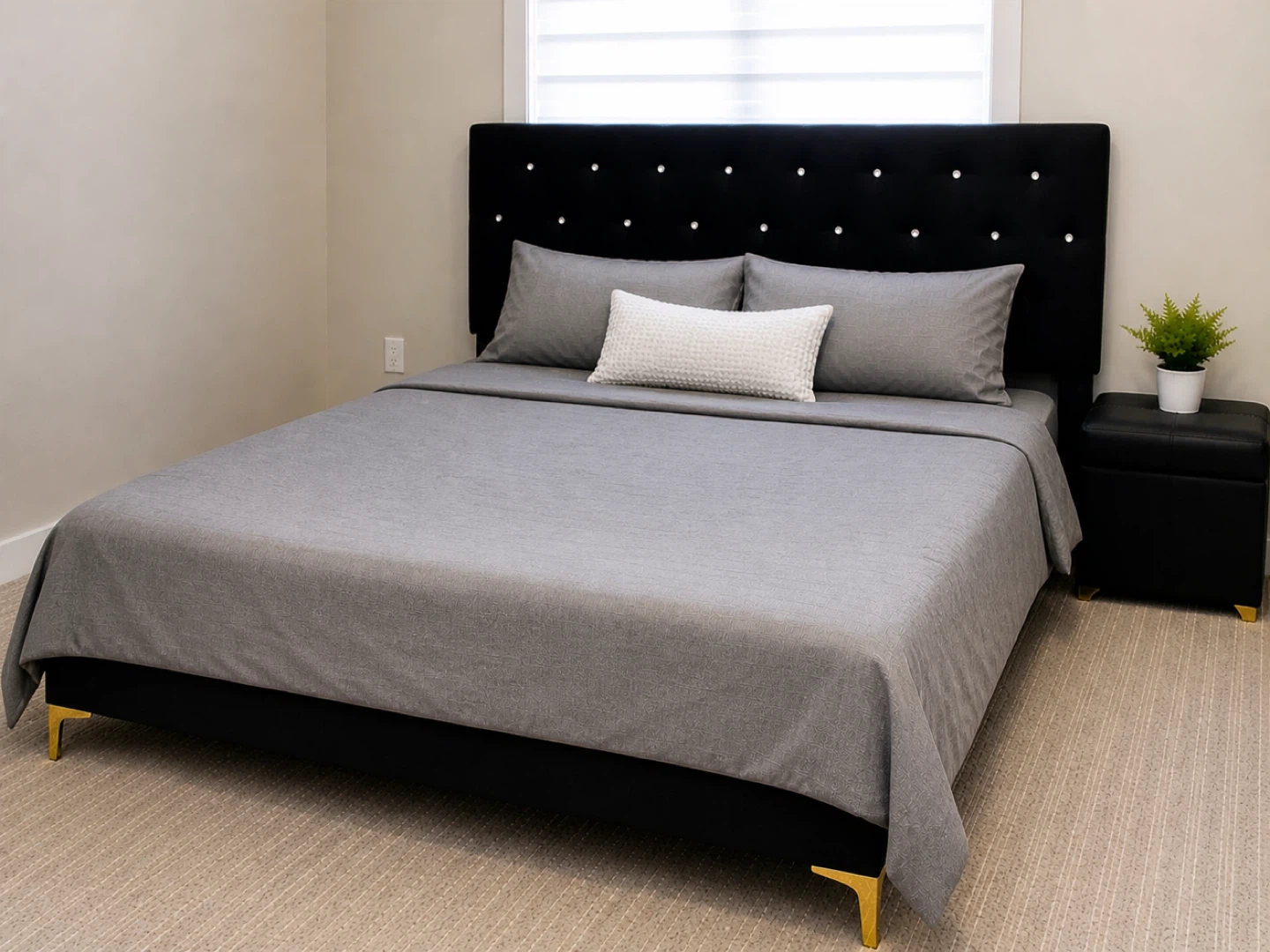 Luxury Black Velvet Queen Bed Complete set: Bed + Box + Mattress - photo 2