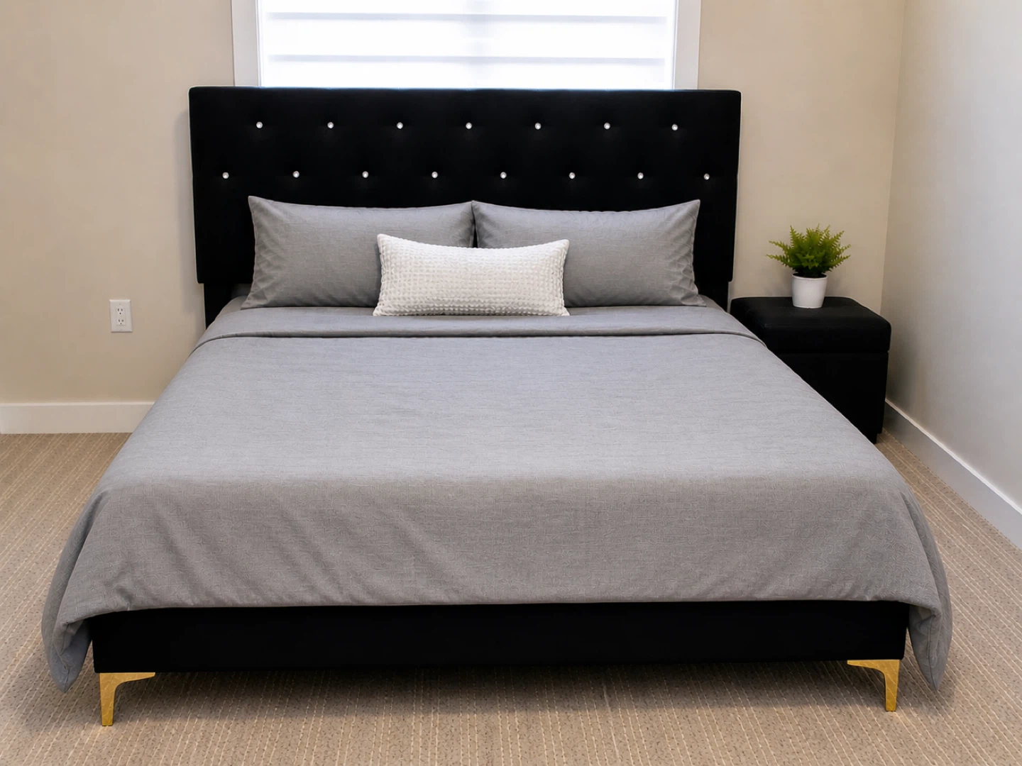 Luxury Black Velvet Queen Bed Complete set: Bed + Box + Mattress
