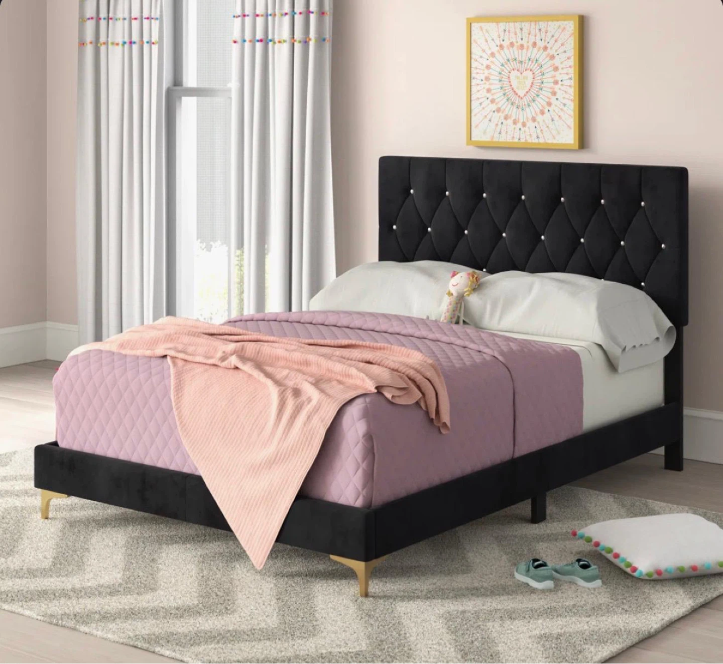 Luxury Black Velvet Queen Bed Complete set: Bed + Box + Mattress - photo 4
