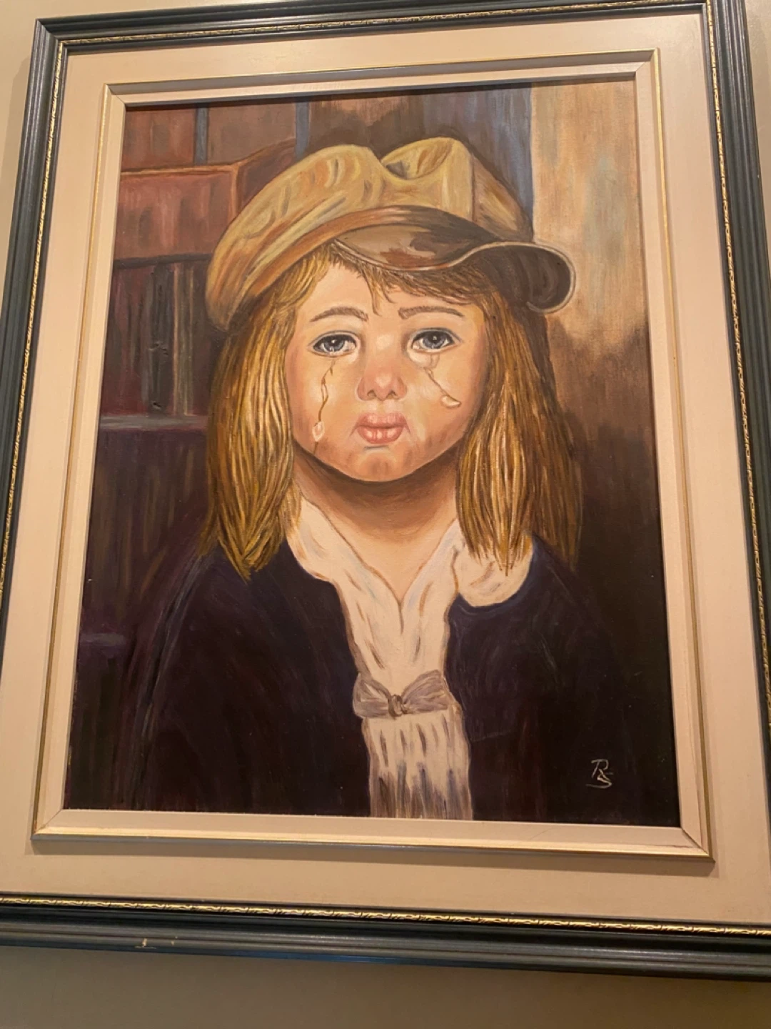 Framed Painting of Crying Child