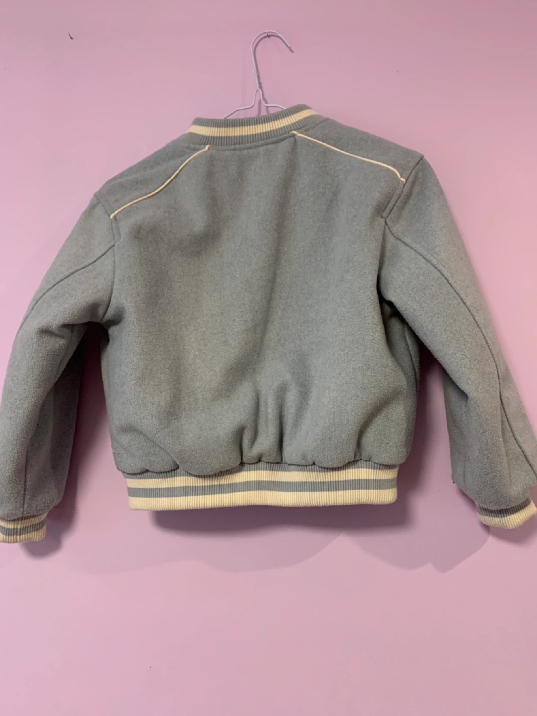 Zara light blue/grey varsity jacket with 'M' detail - photo 2