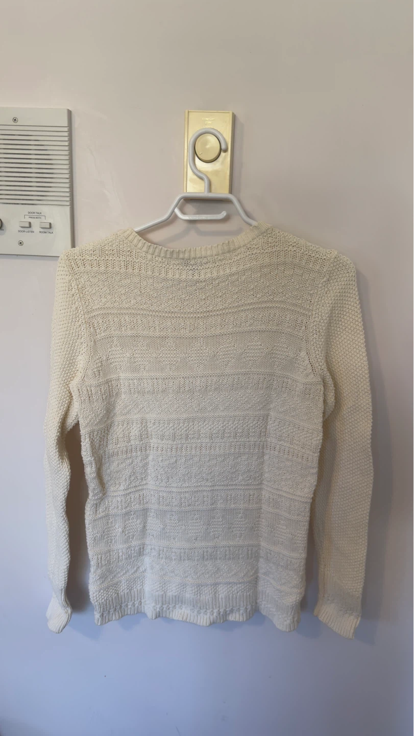 Talbots Cream Textured Knit Sweater with Button Detail - photo 2