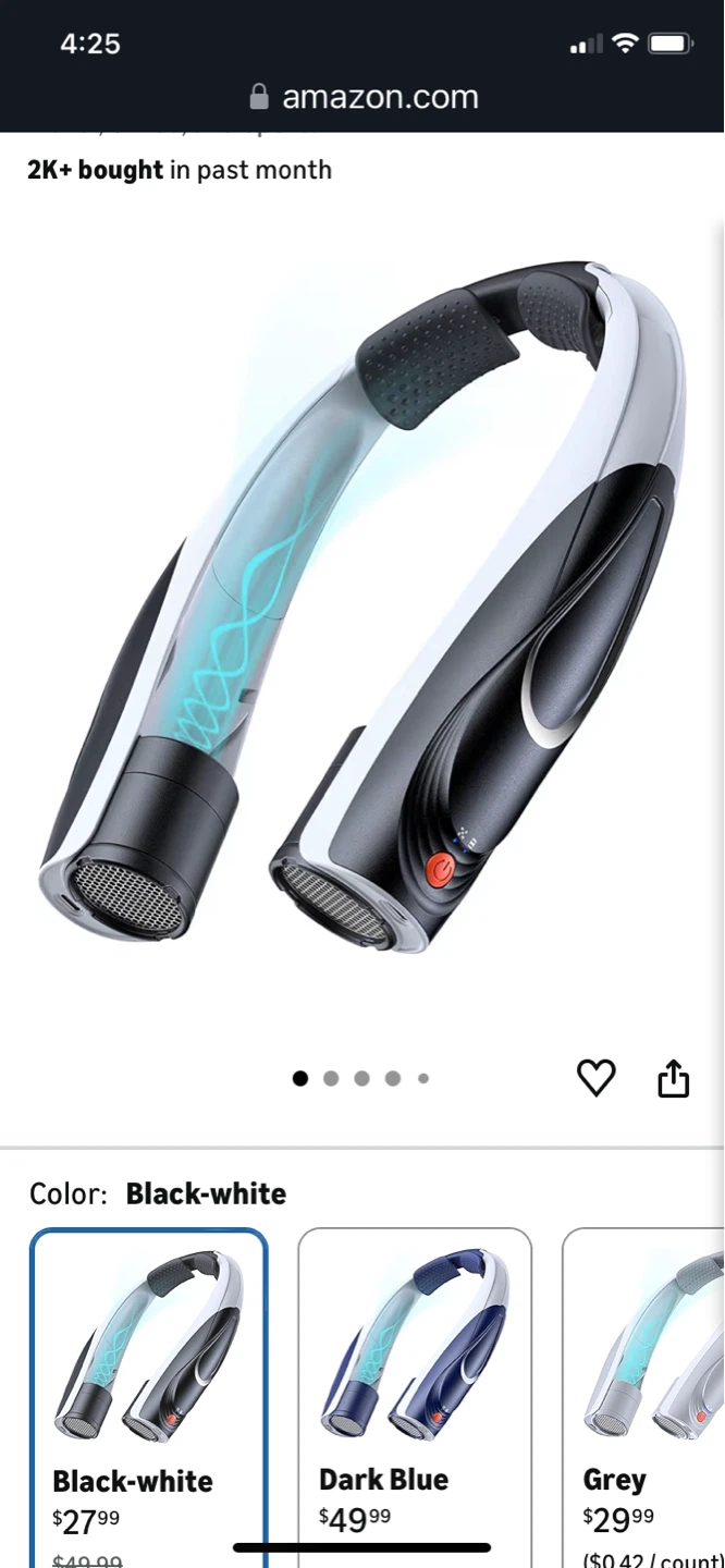 Portable Neck Fan - Lightweight, Rechargeable, 6 Speed Settings