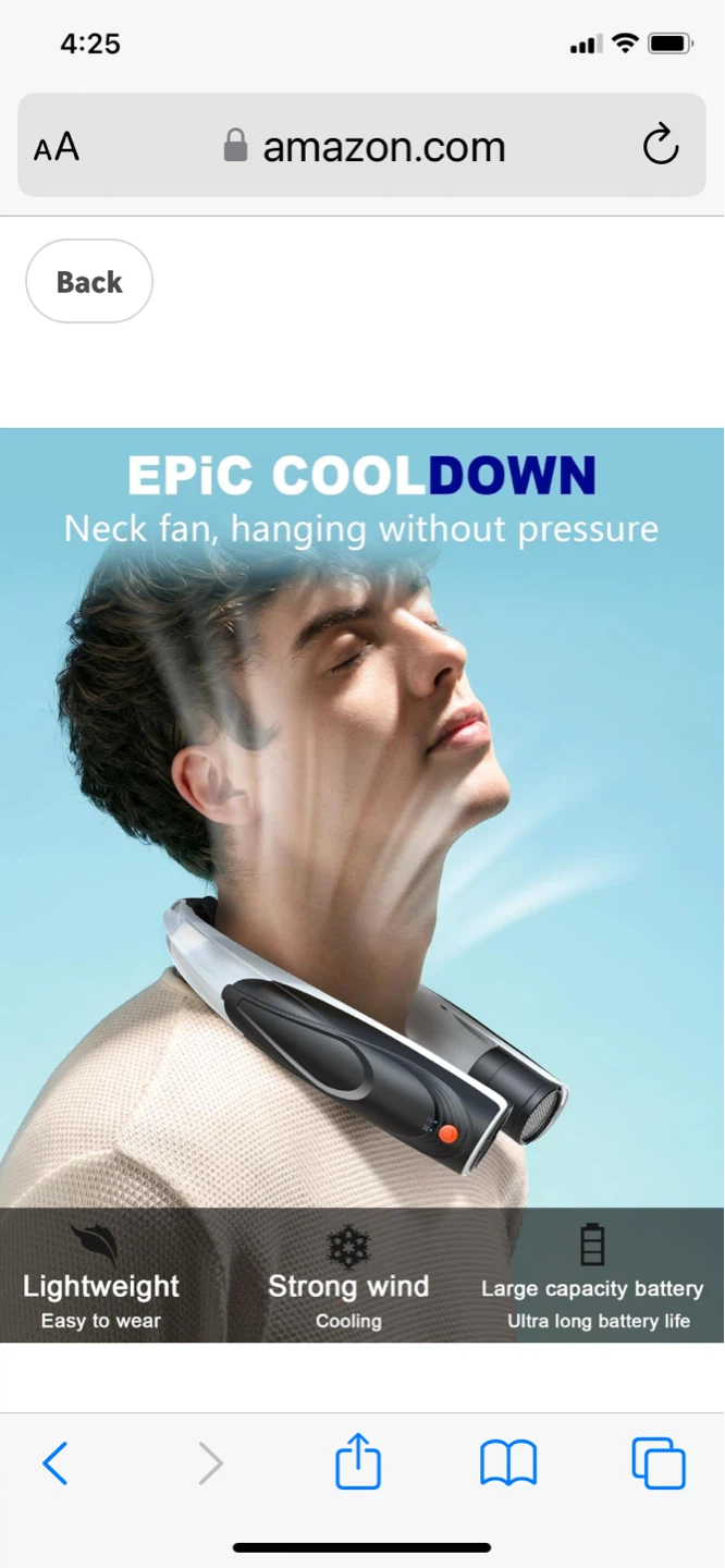 Portable Neck Fan - Lightweight, Rechargeable, 6 Speed Settings - photo 3