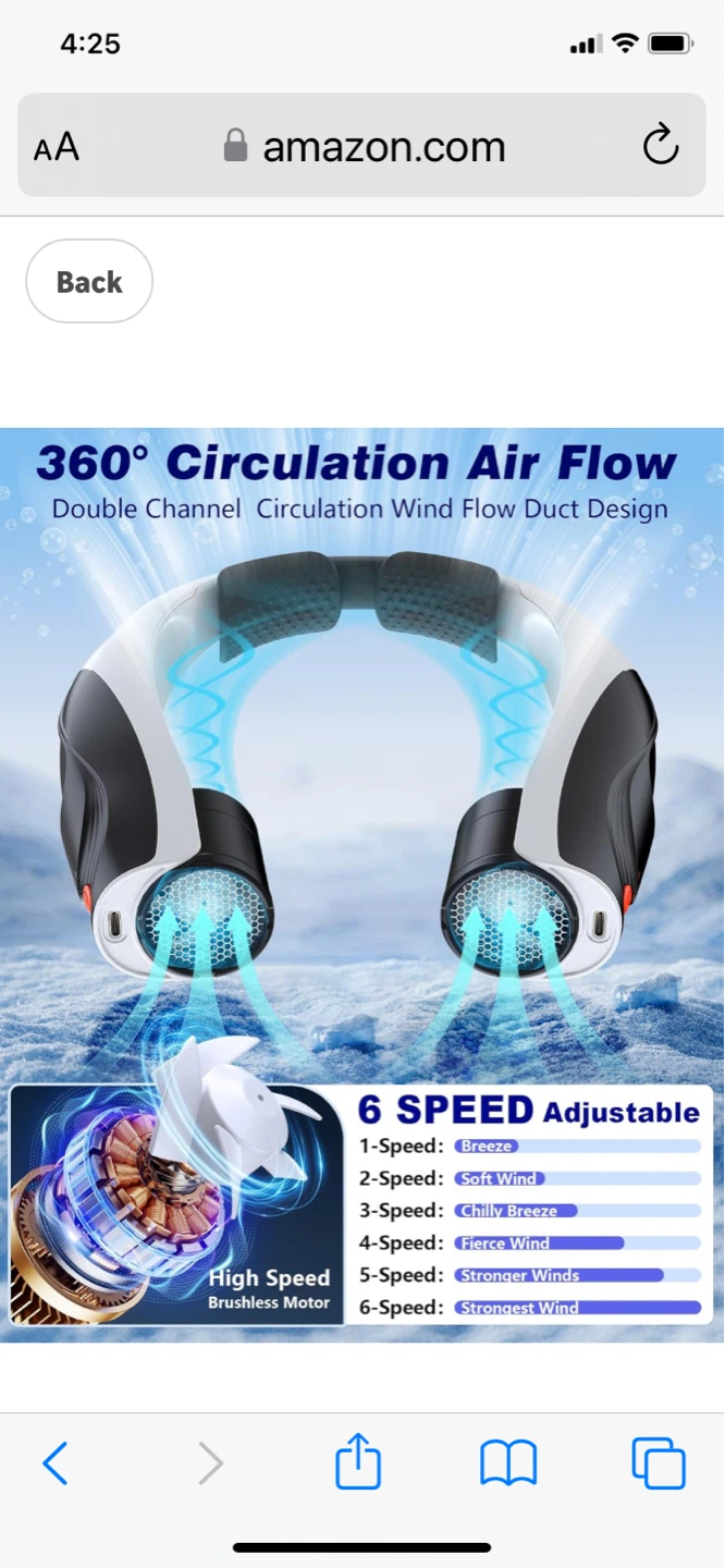 Portable Neck Fan - Lightweight, Rechargeable, 6 Speed Settings - photo 4