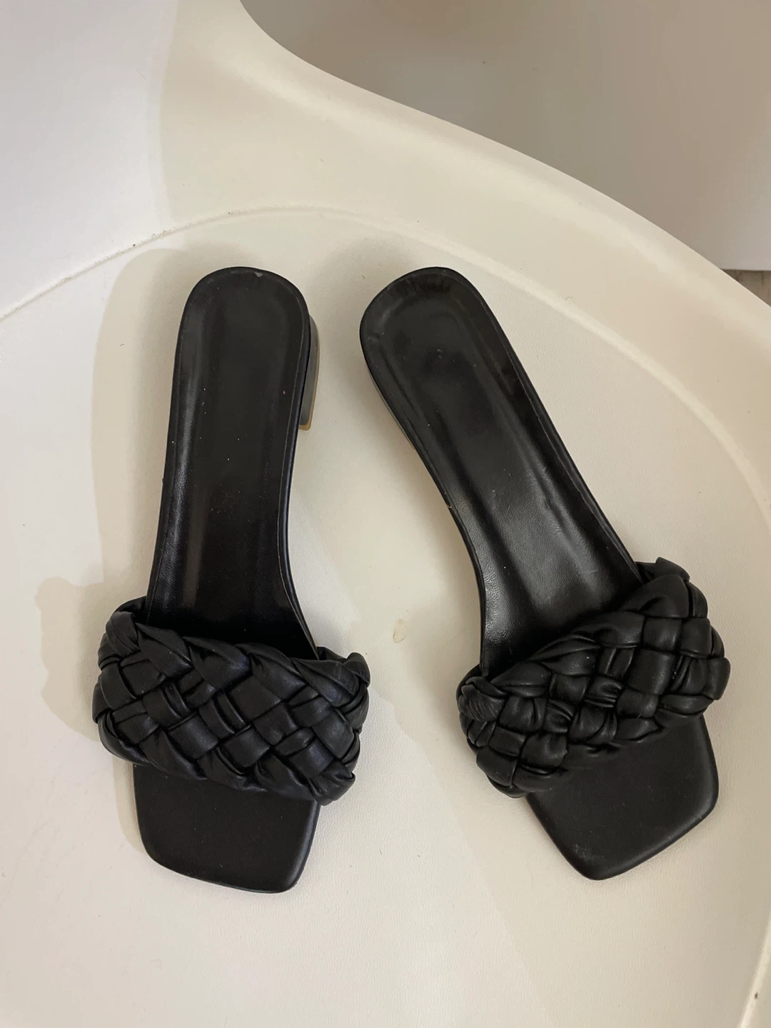 Black Woven Slide Sandals