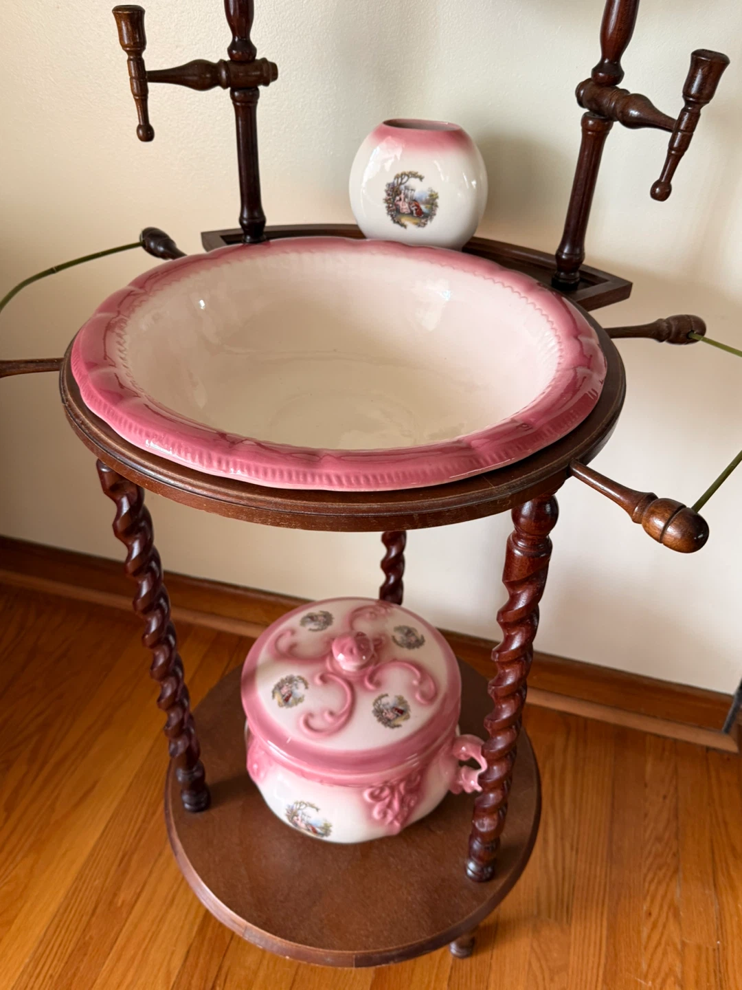 Vintage Pink Floral Wash Basin and Pitcher Set - photo 2