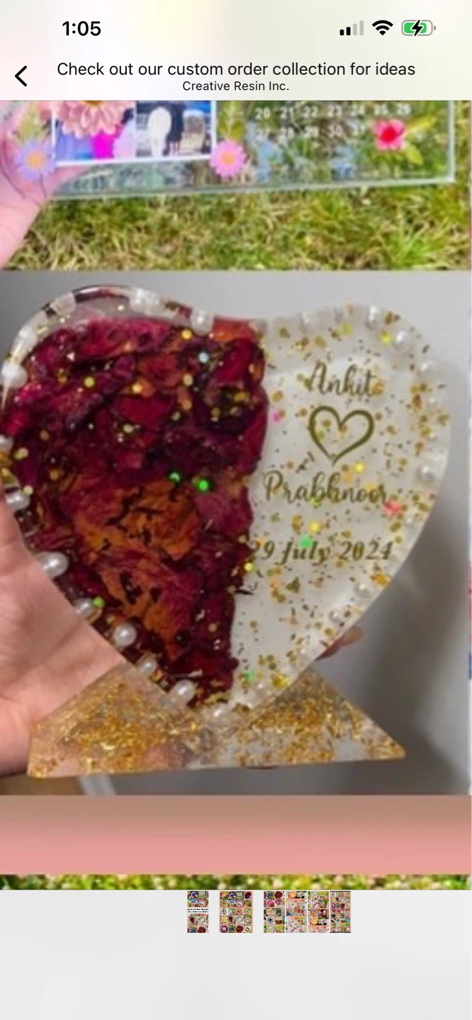 Custom Resin Heart with Flowers and Names