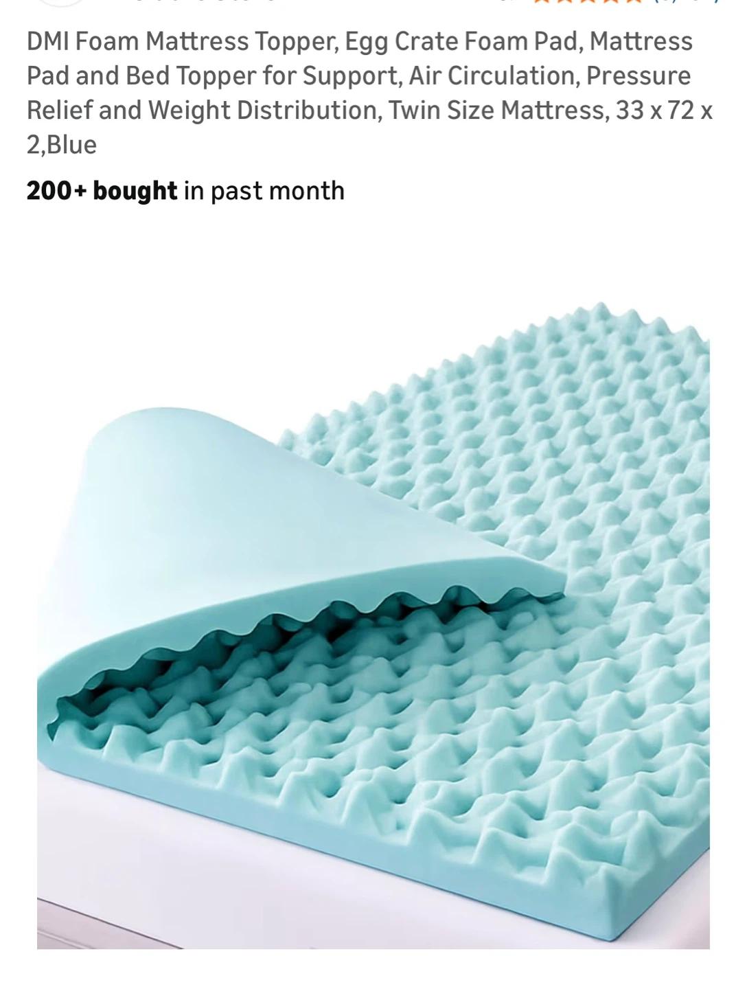 Foam Mattress Topper - Twin Size Blue