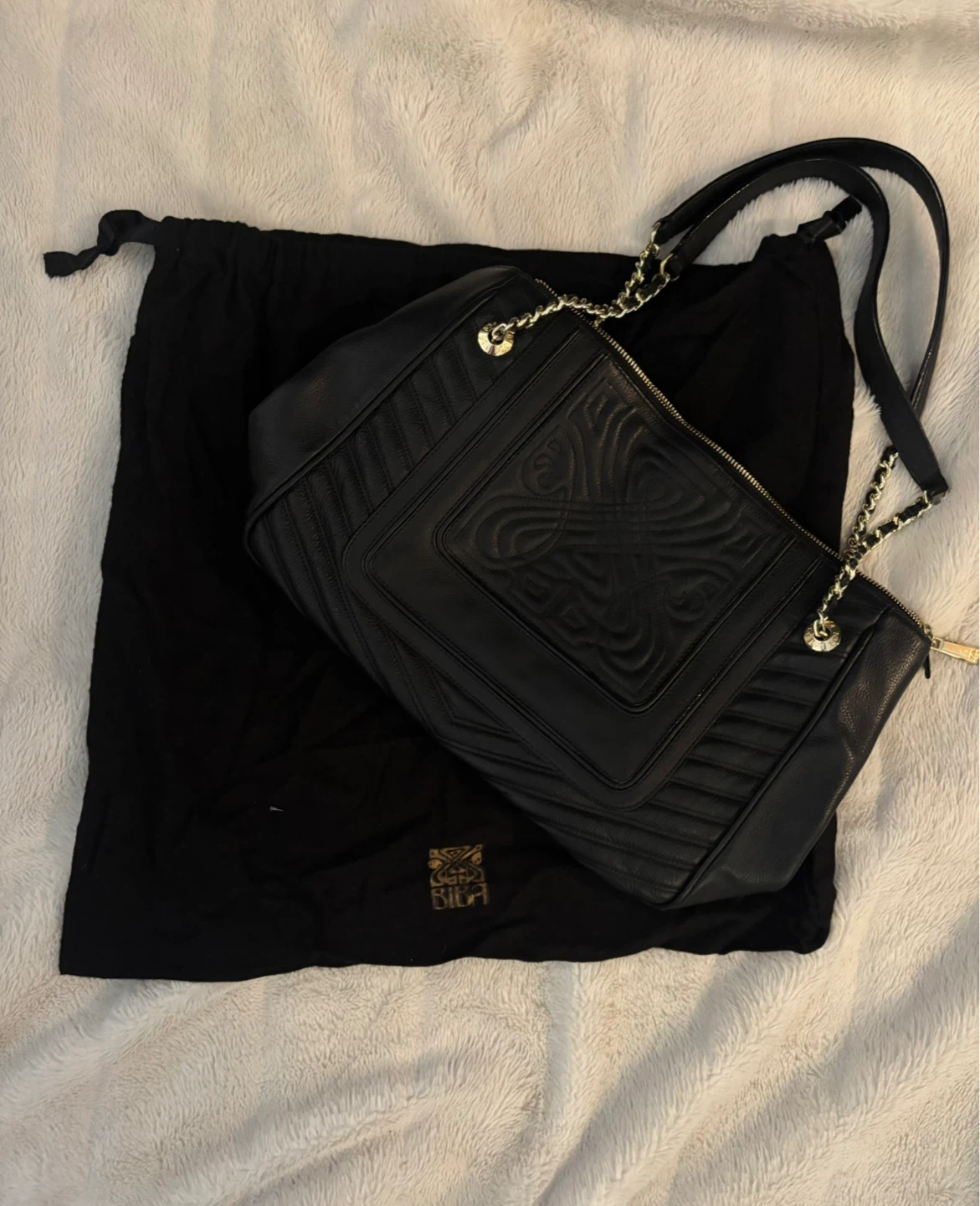 Biba Black Leather Shoulder Bag with Gold Chain - photo 3