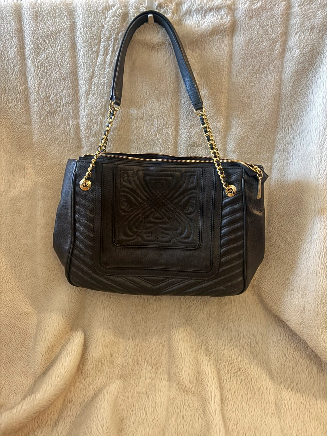Biba Black Leather Shoulder Bag with Gold Chain