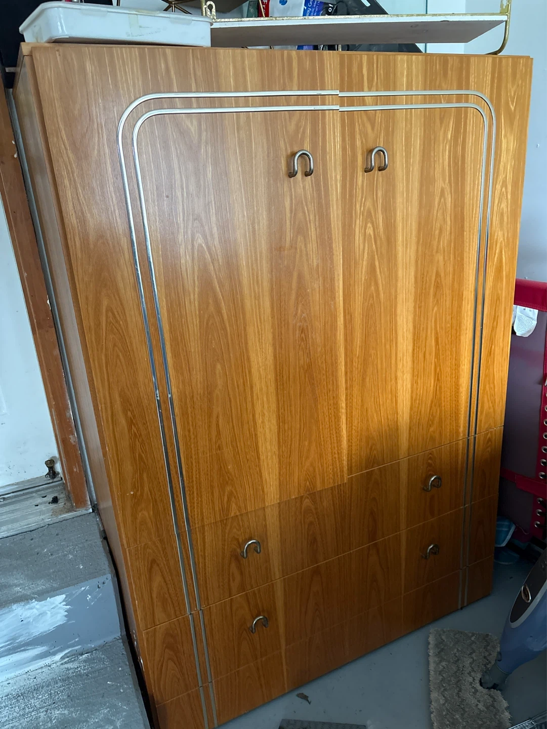 Vintage Wood Wardrobe with Chrome Trim