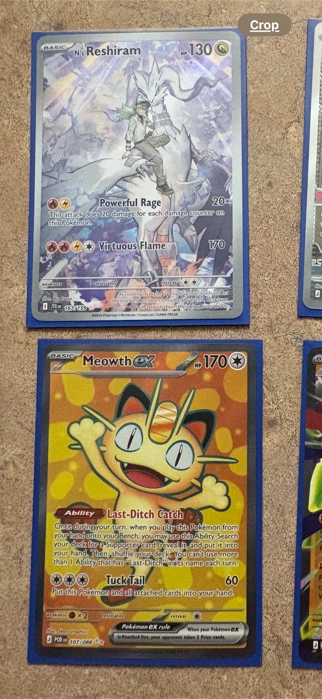 Pokemon N's Reshiram and Meowth EX Cards
