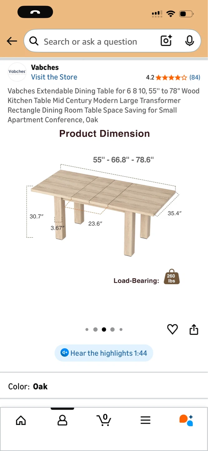 Vabches Extendable Dining Table - Oak, 55"-78" - photo 4