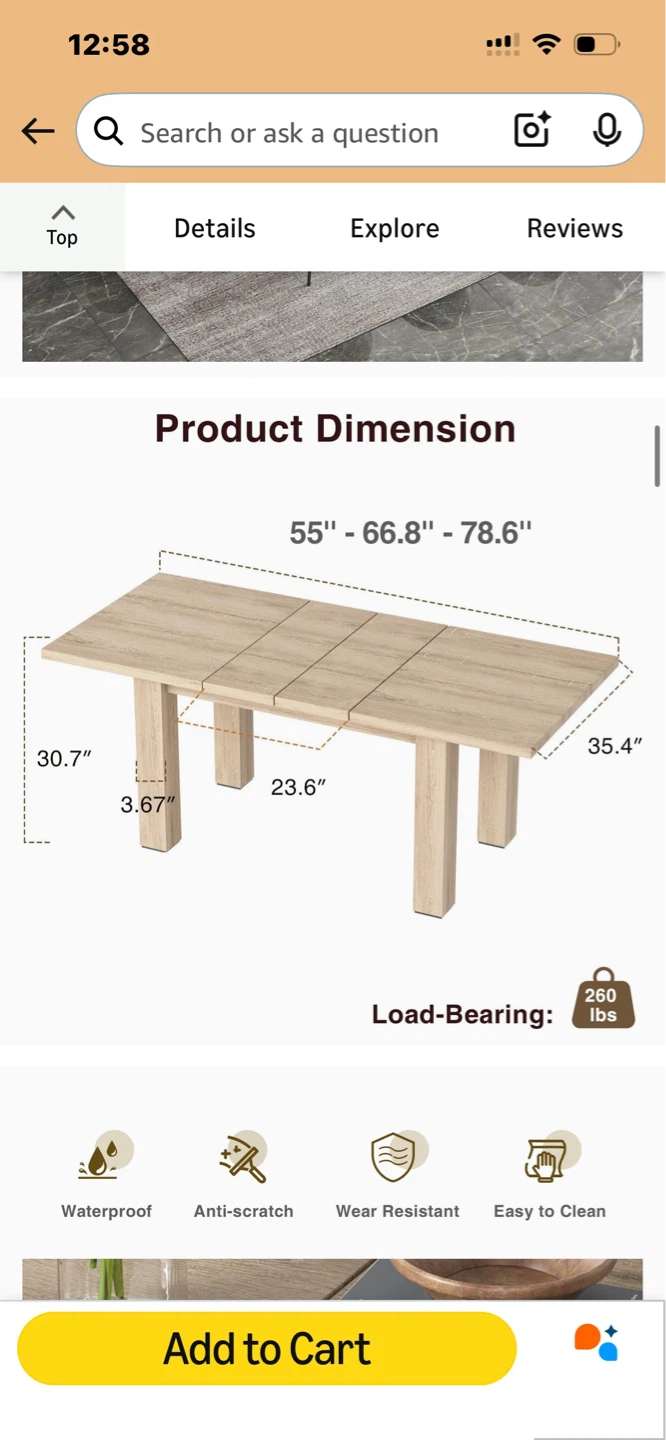 Vabches Extendable Dining Table - Oak, 55"-78" - photo 2
