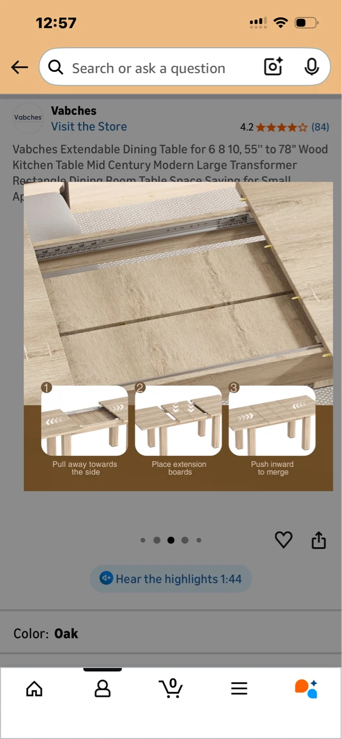 Vabches Extendable Dining Table - Oak, 55"-78" - photo 3
