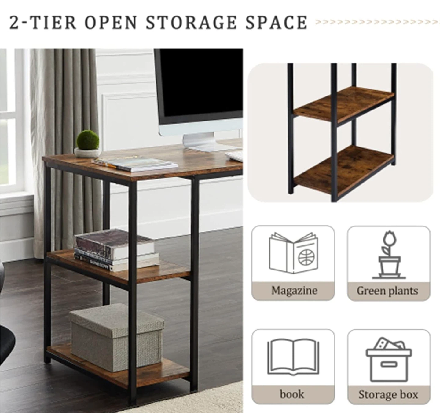 Rustic Wood Grain Computer Desk with Shelving - photo 4
