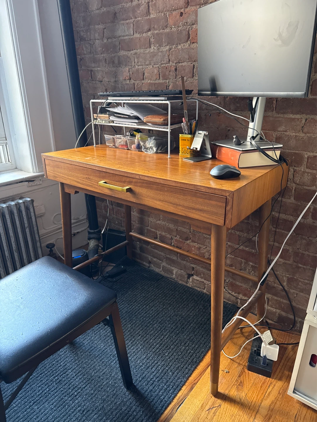 Mid-Century Modern Wooden Desk with Drawer