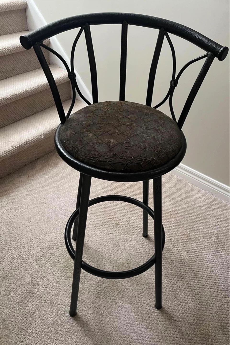 Black Metal Bar Stool with Padded Seat