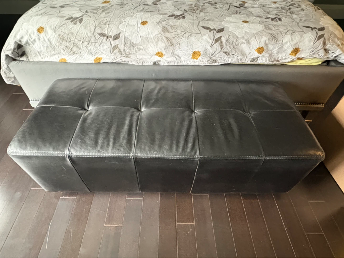 Black Faux Leather Ottoman Bench