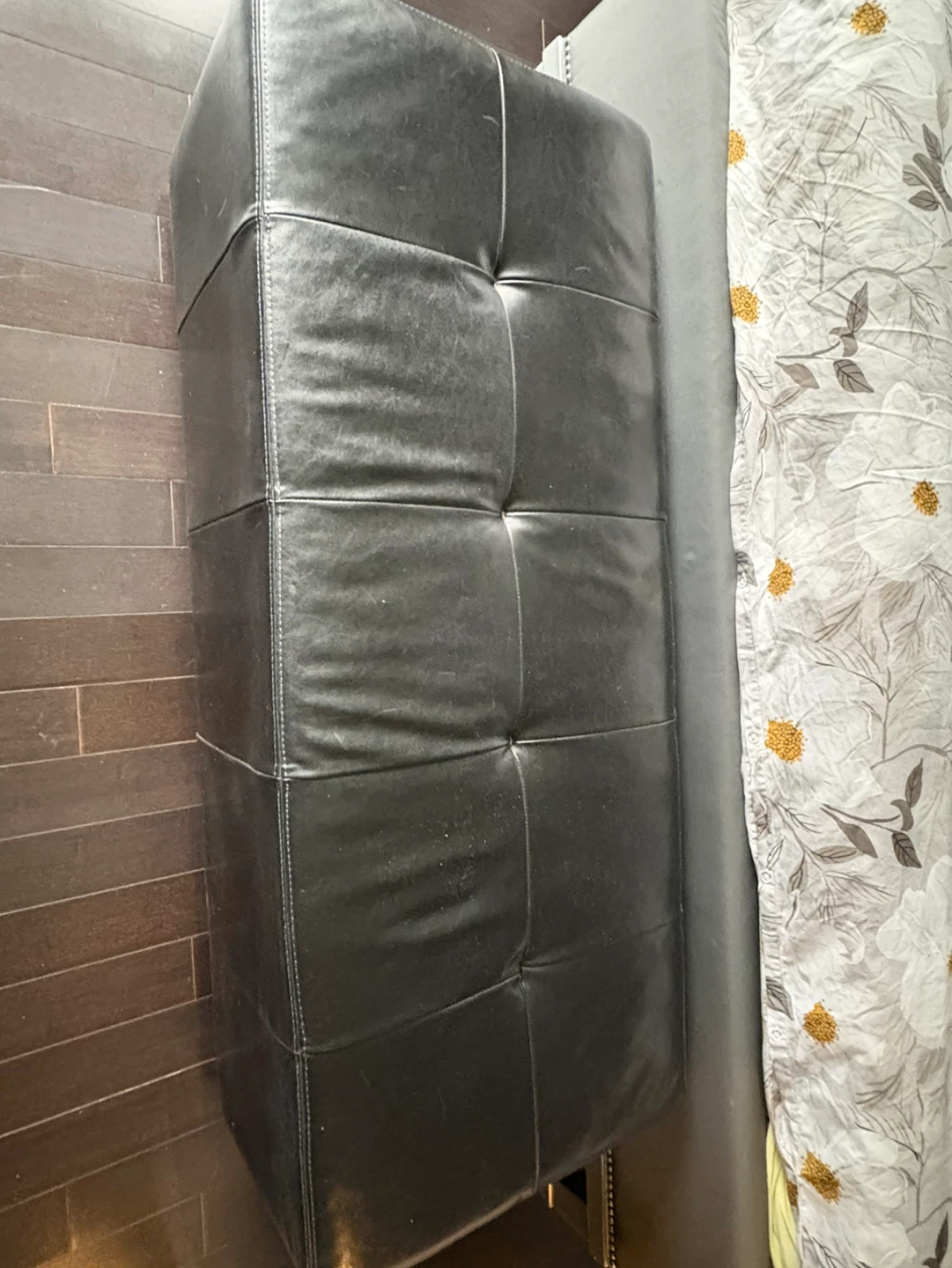 Black Faux Leather Ottoman Bench - photo 2