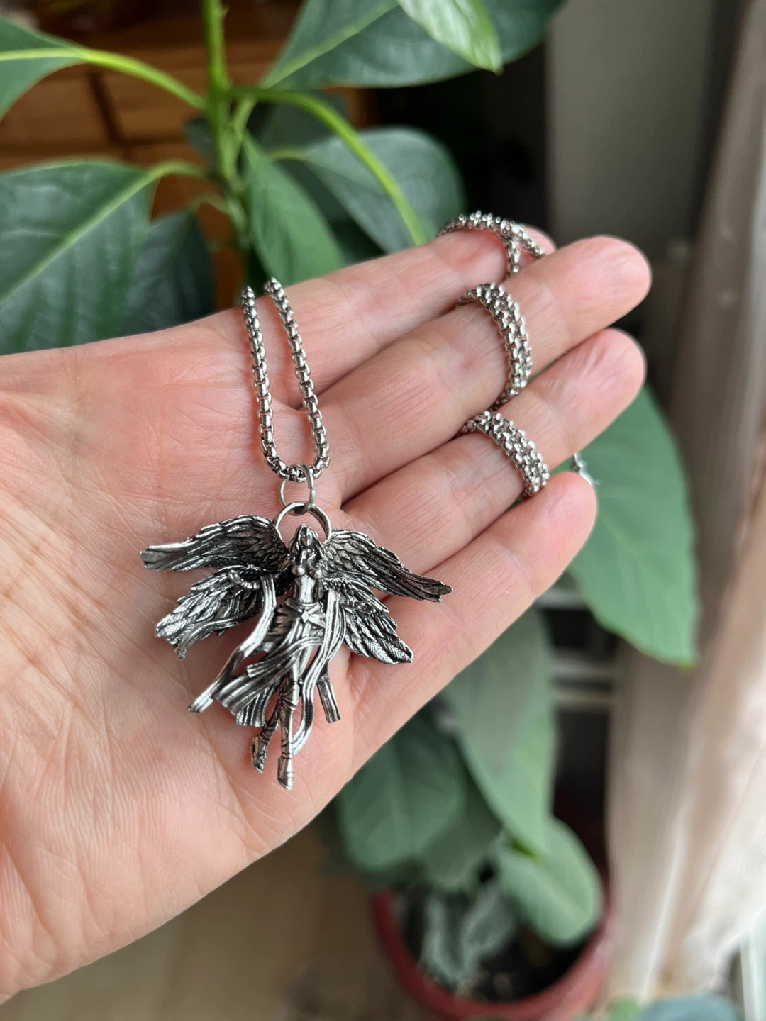 Angel Pendant Necklace. Silver plated