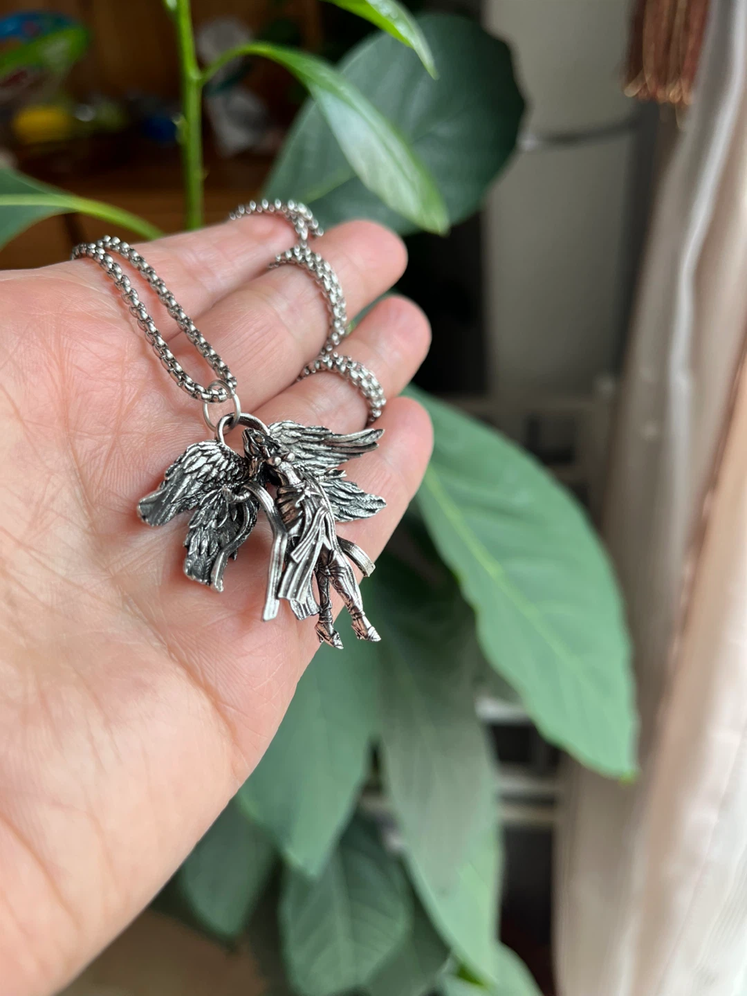 Angel Pendant Necklace. Silver plated - photo 2