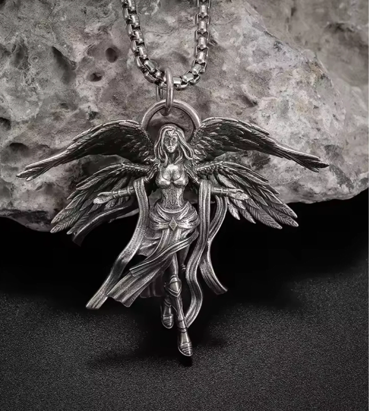 Angel Pendant Necklace. Silver plated - photo 5