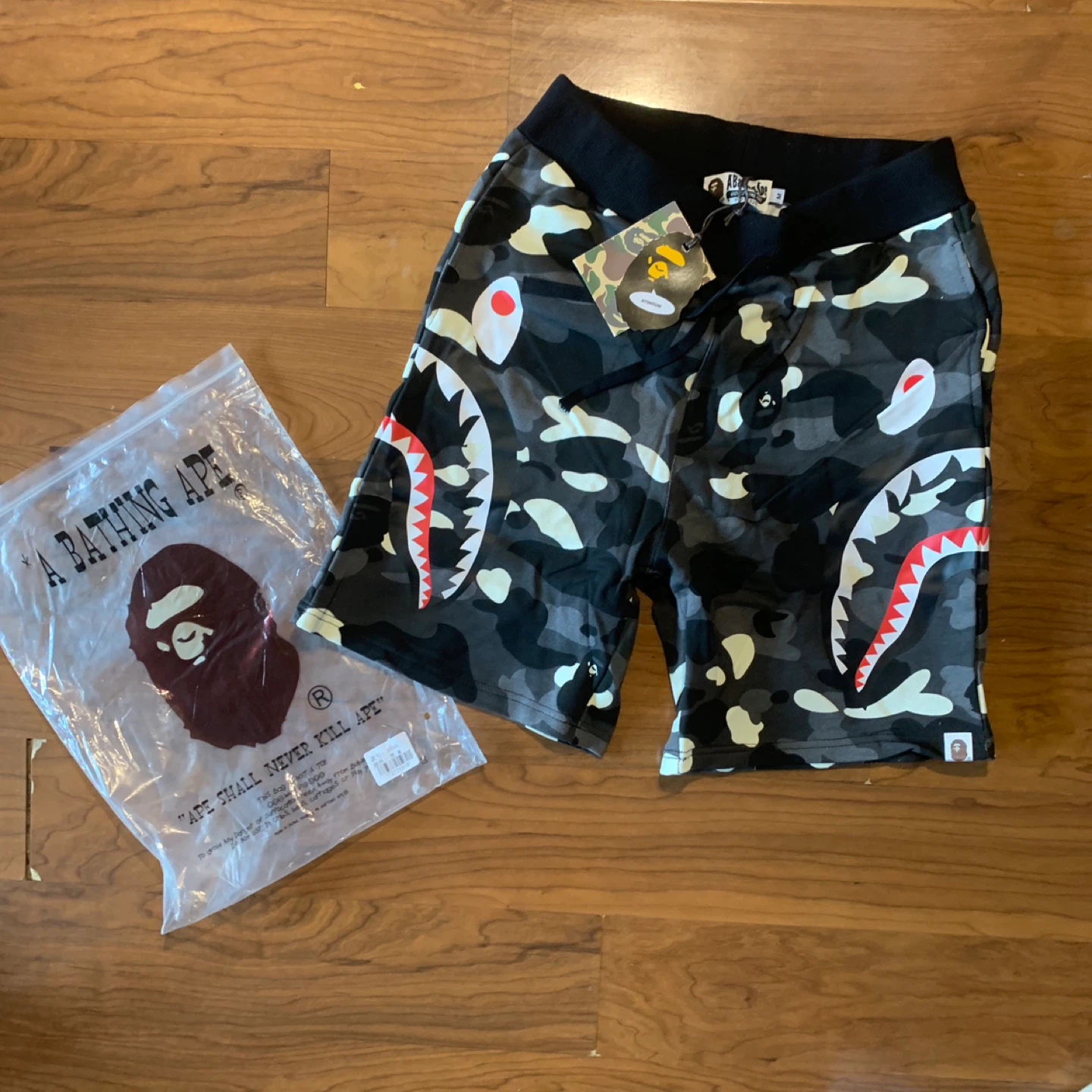 Black and white bathing ape shorts