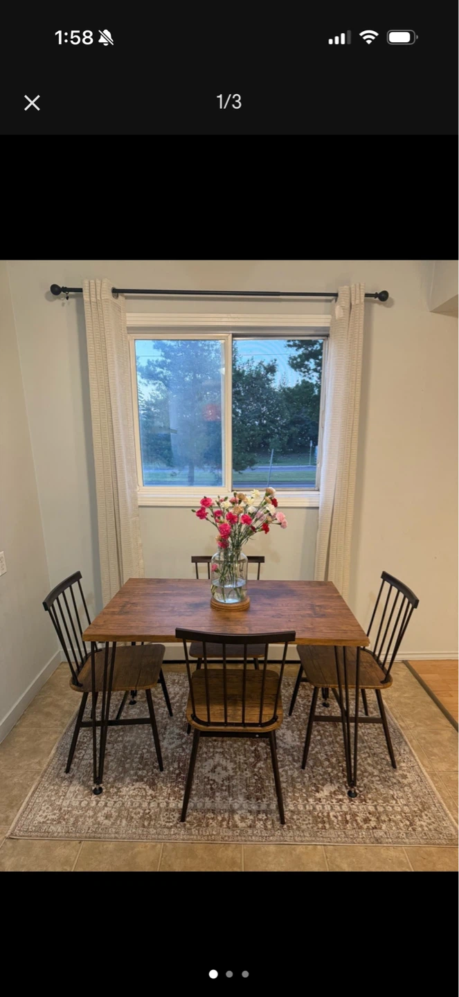 Wooden Dining Table with 4 Chairs + FREE Carpet