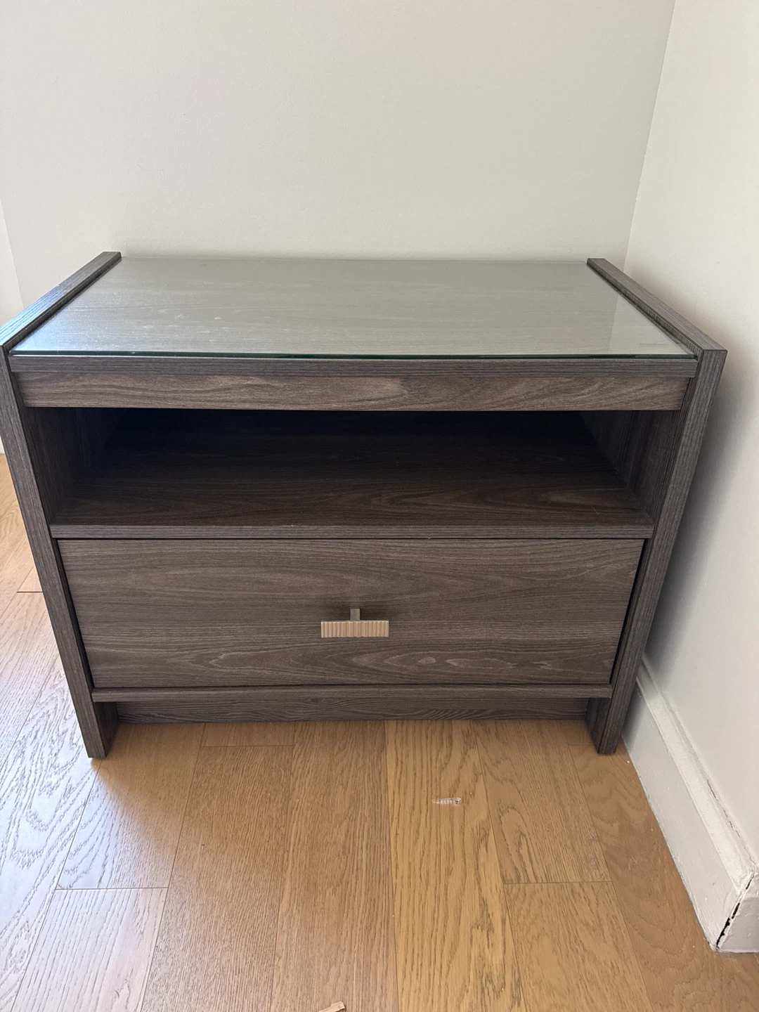 Modern Nightstand with Drawer and Glass Top
