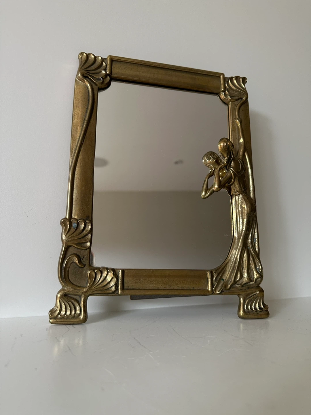 Ornate Gold Art Nouveau Style Tabletop Mirror