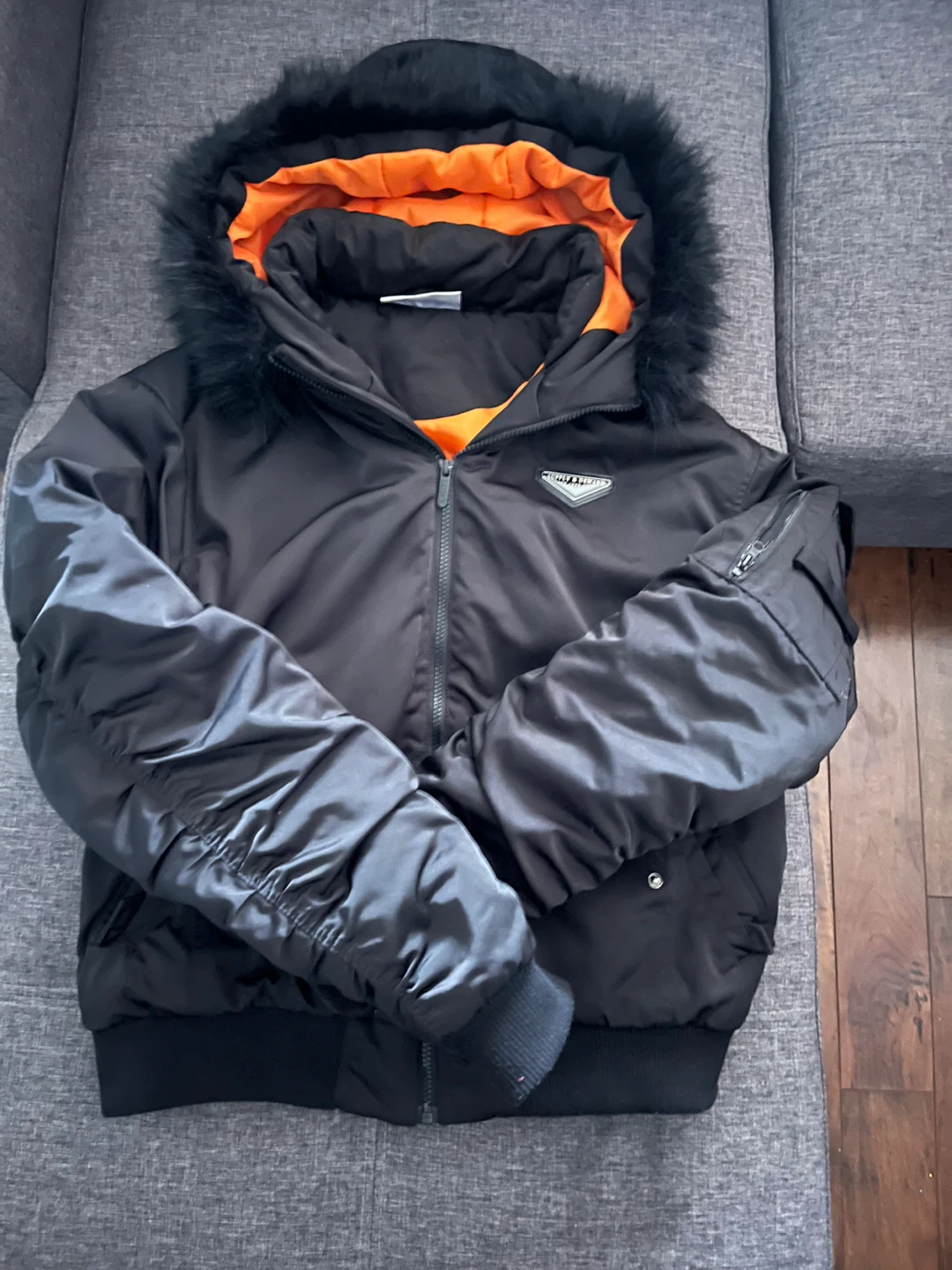 Supply & Demand Black Bomber Jacket with Orange Lining