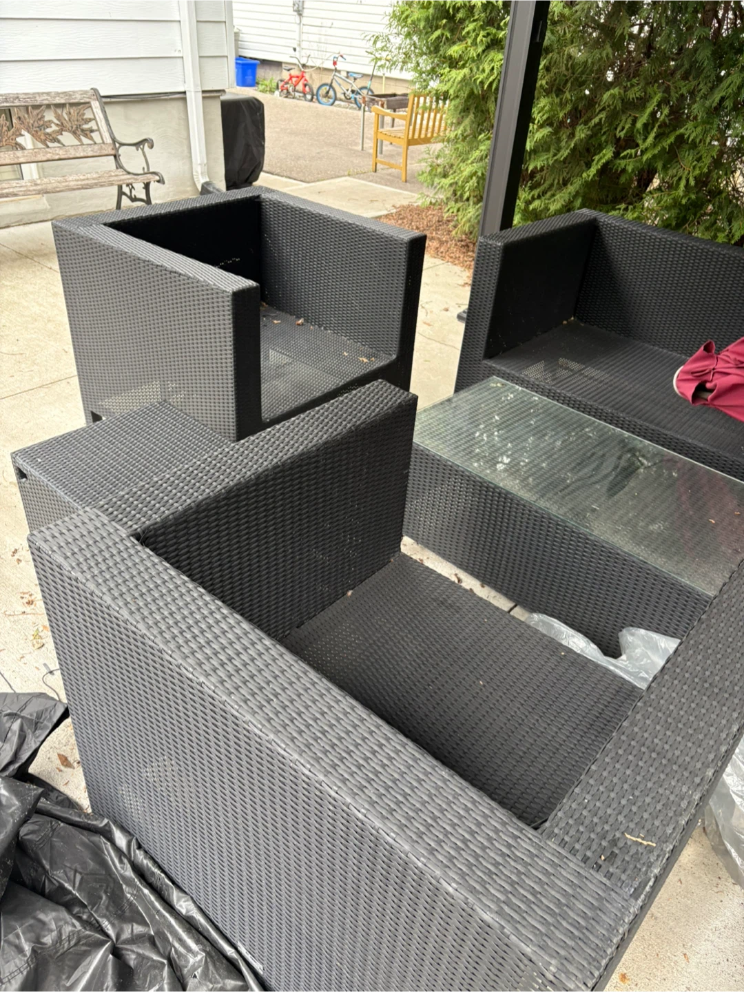 Black Wicker Outdoor Furniture Set with Glass Table